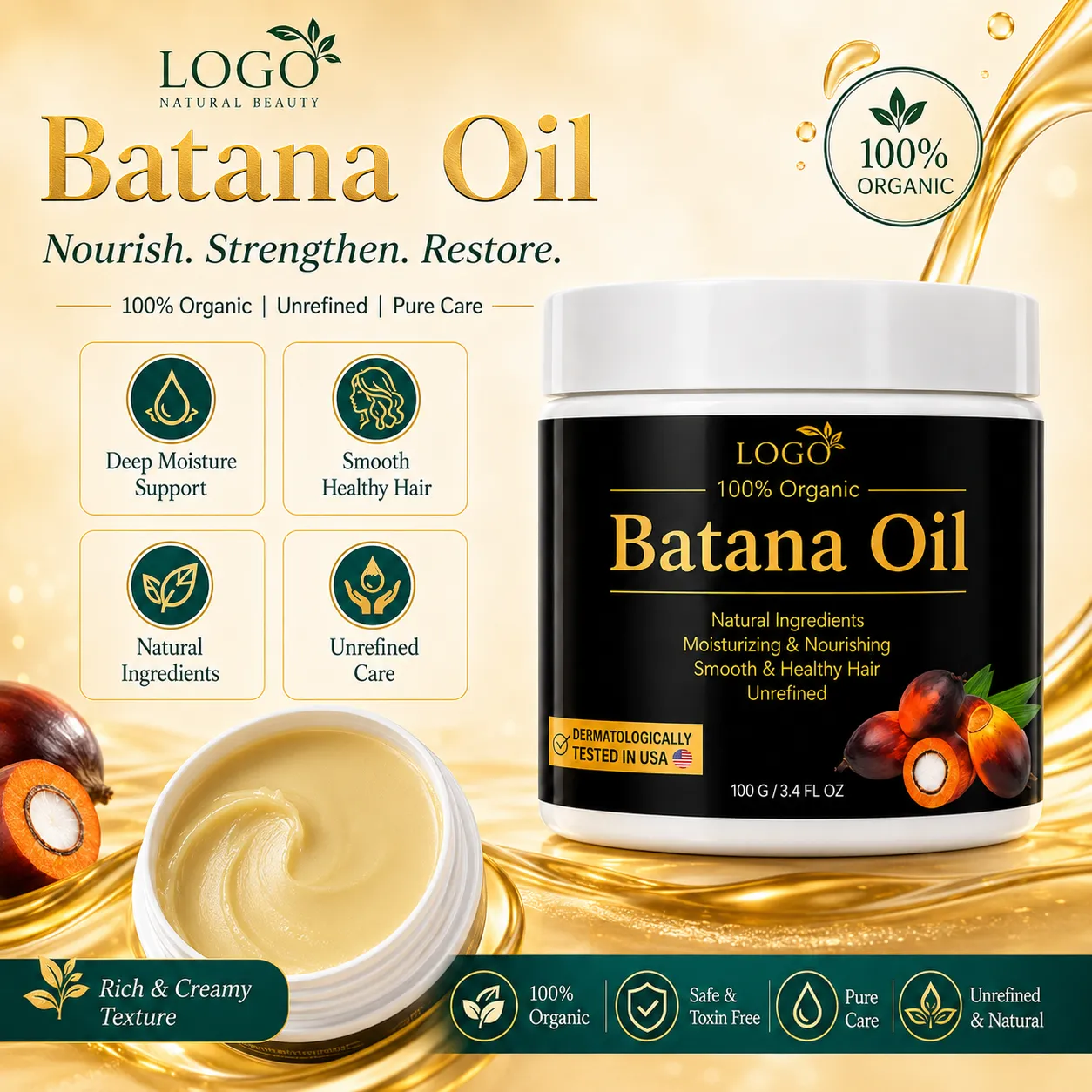 Private Label Organic Batana Oil Hair Butter Balm for Dry Damaged Hair 100g
