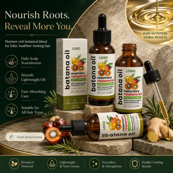 Private Label Rosemary Batana Hair Oil with Jamaican Black Castor Oil and Q10 60ml for Scalp Nourishing Care