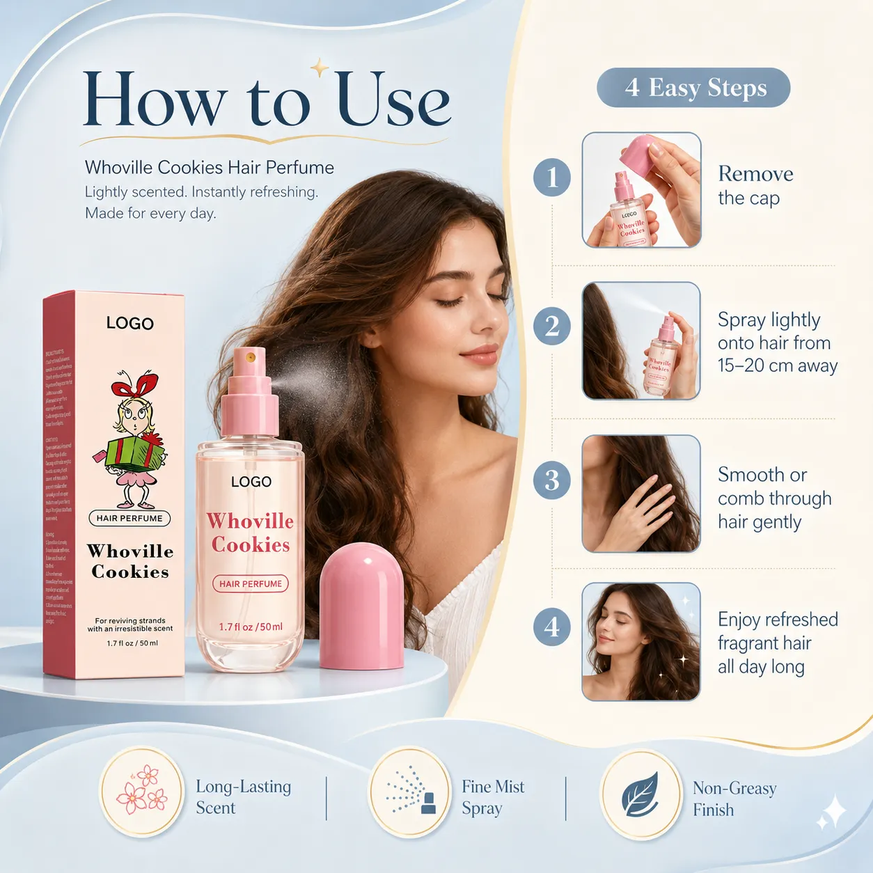Private Label Sweet Cookie Hair Perfume Spray Fine Mist 50ml