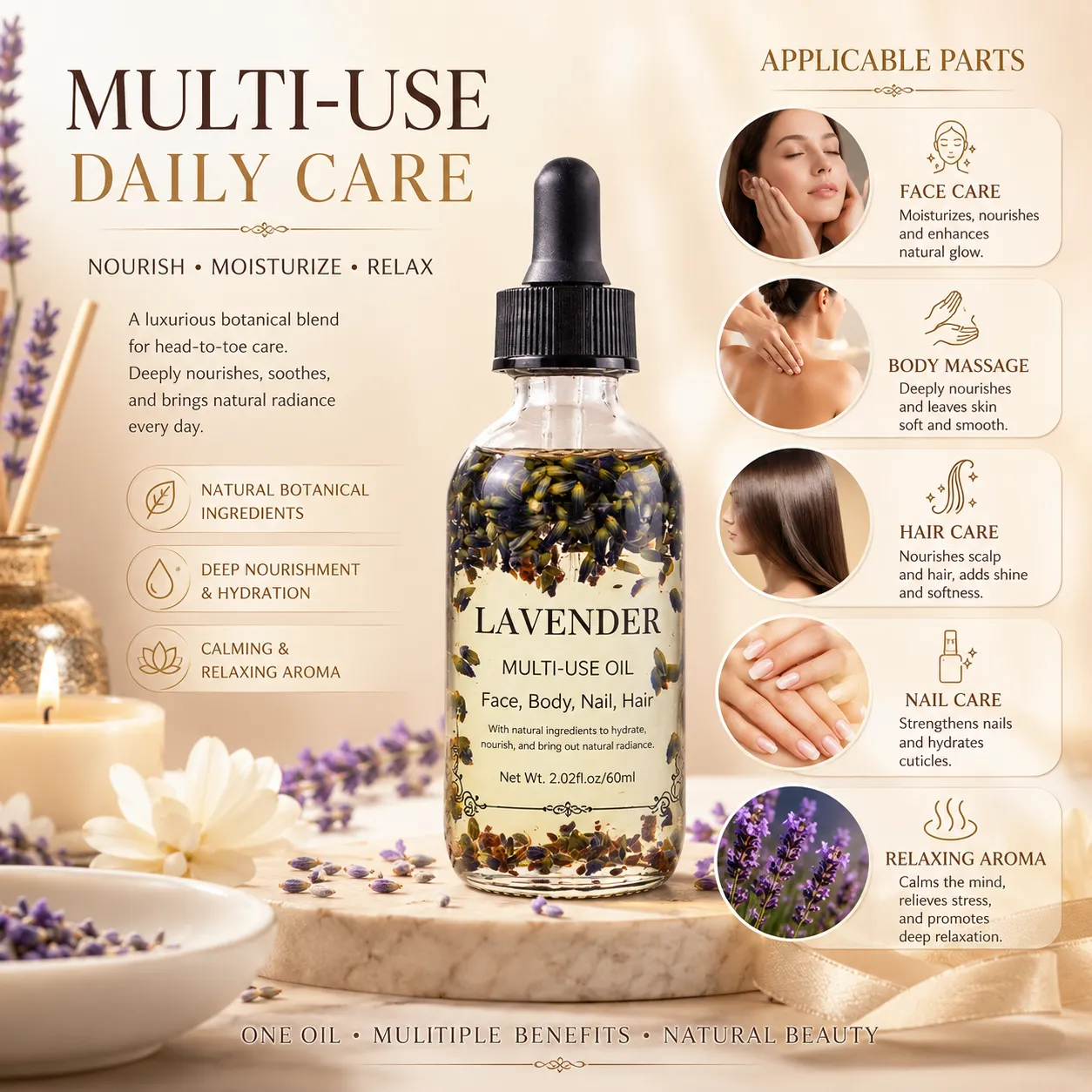 Lavender Multi-Use Oil for Face Body Nail Hair – OEM/ODM Custom Formula