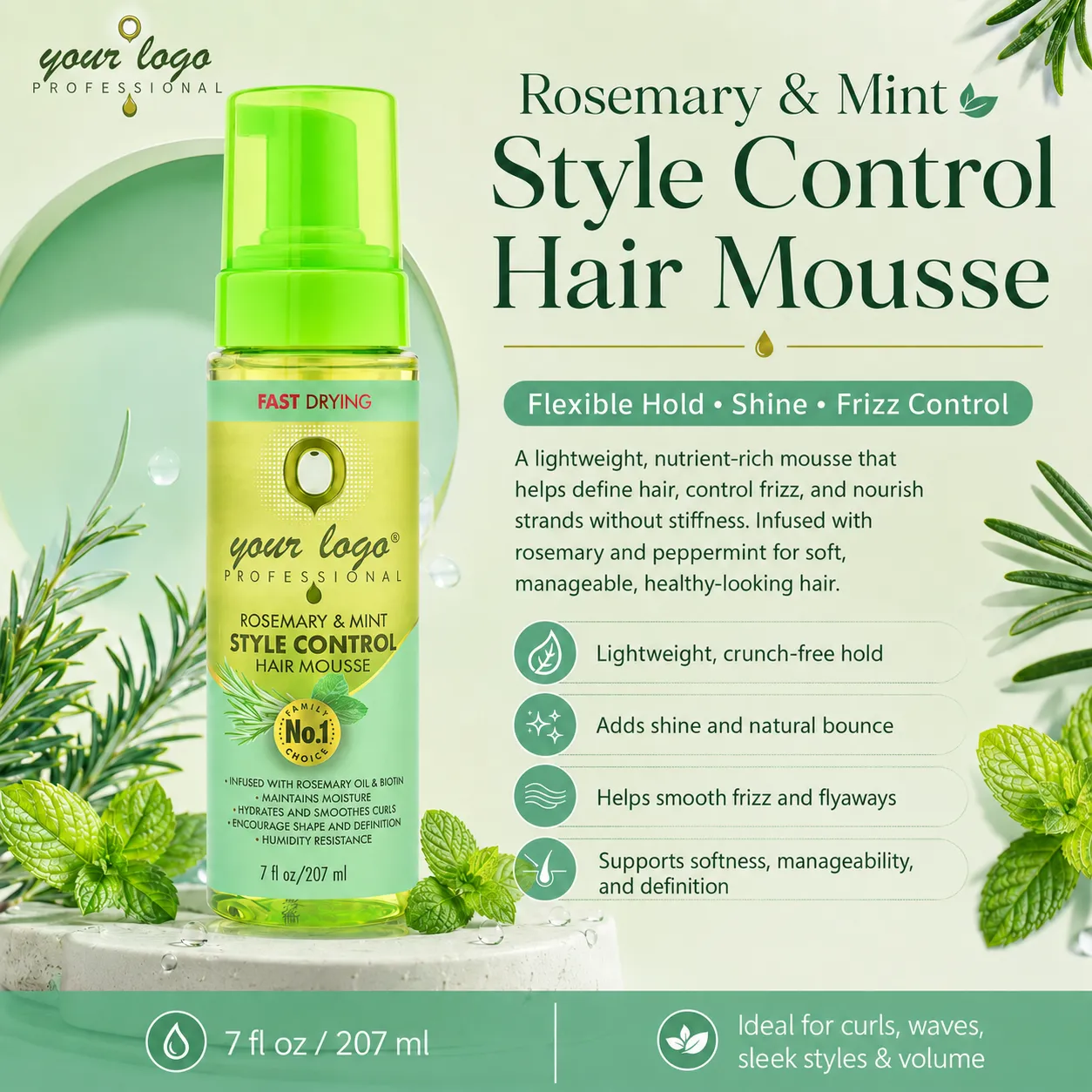 Rosemary Mint Style Control Hair Mousse