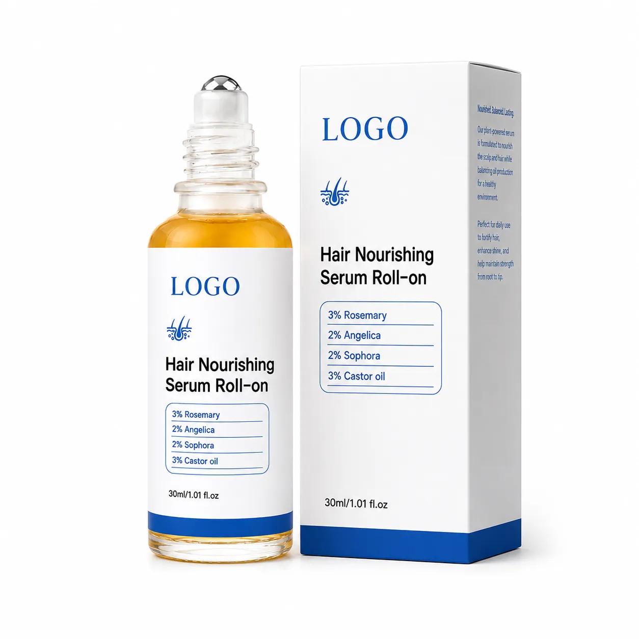 Rosemary Castor Oil Hair Nourishing Serum Roll-On for Scalp & Root Care – OEM/ODM Custom Formula