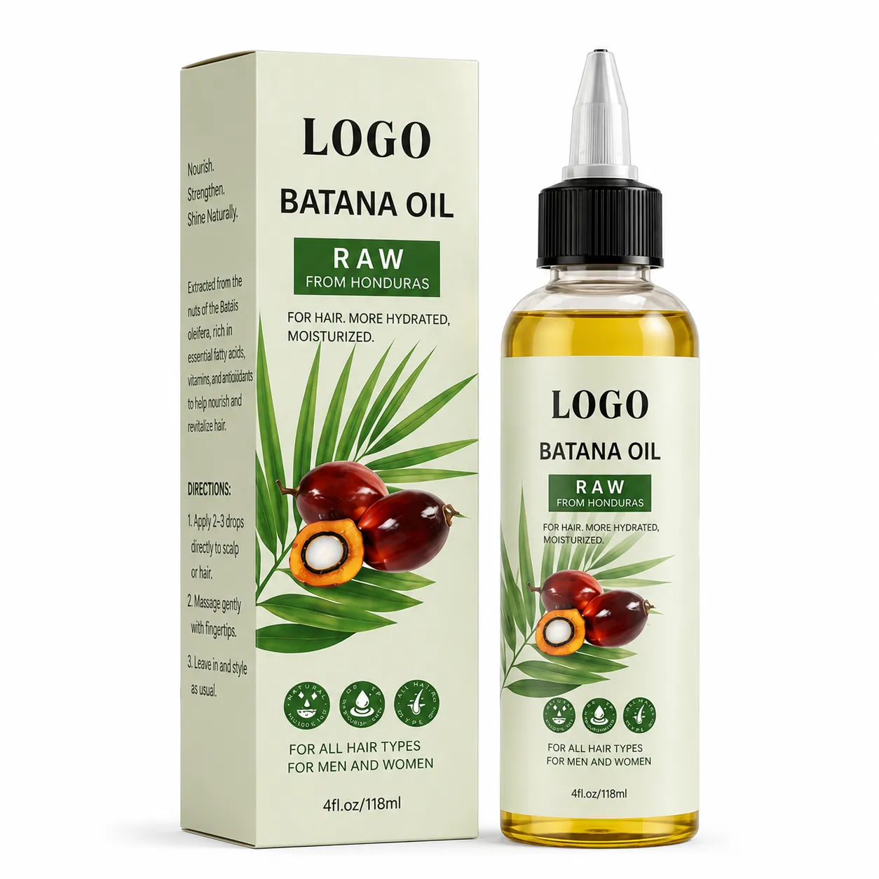 Private Label Raw Batana Oil from Honduras for Hair Growth Support & Scalp Care – 4oz / 118ml