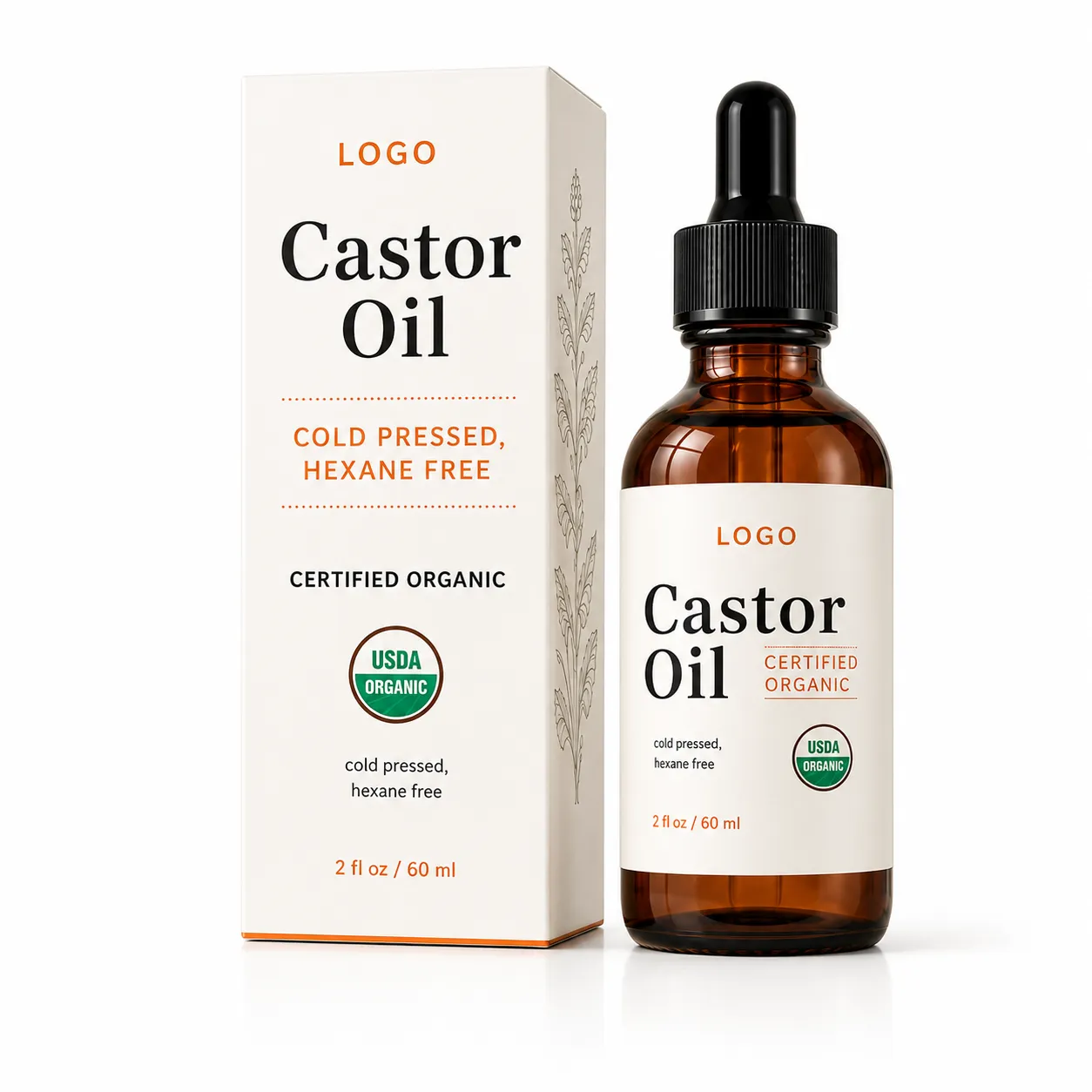 Private Label Organic Castor Oil for Hair Brows Lashes and Skin 60ml