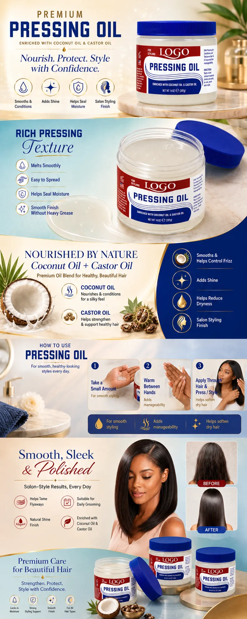 Coconut & Castor Oil Pressing Oil Hair Styling Cream for Smooth Sleek Shine – OEM/ODM Custom Formula