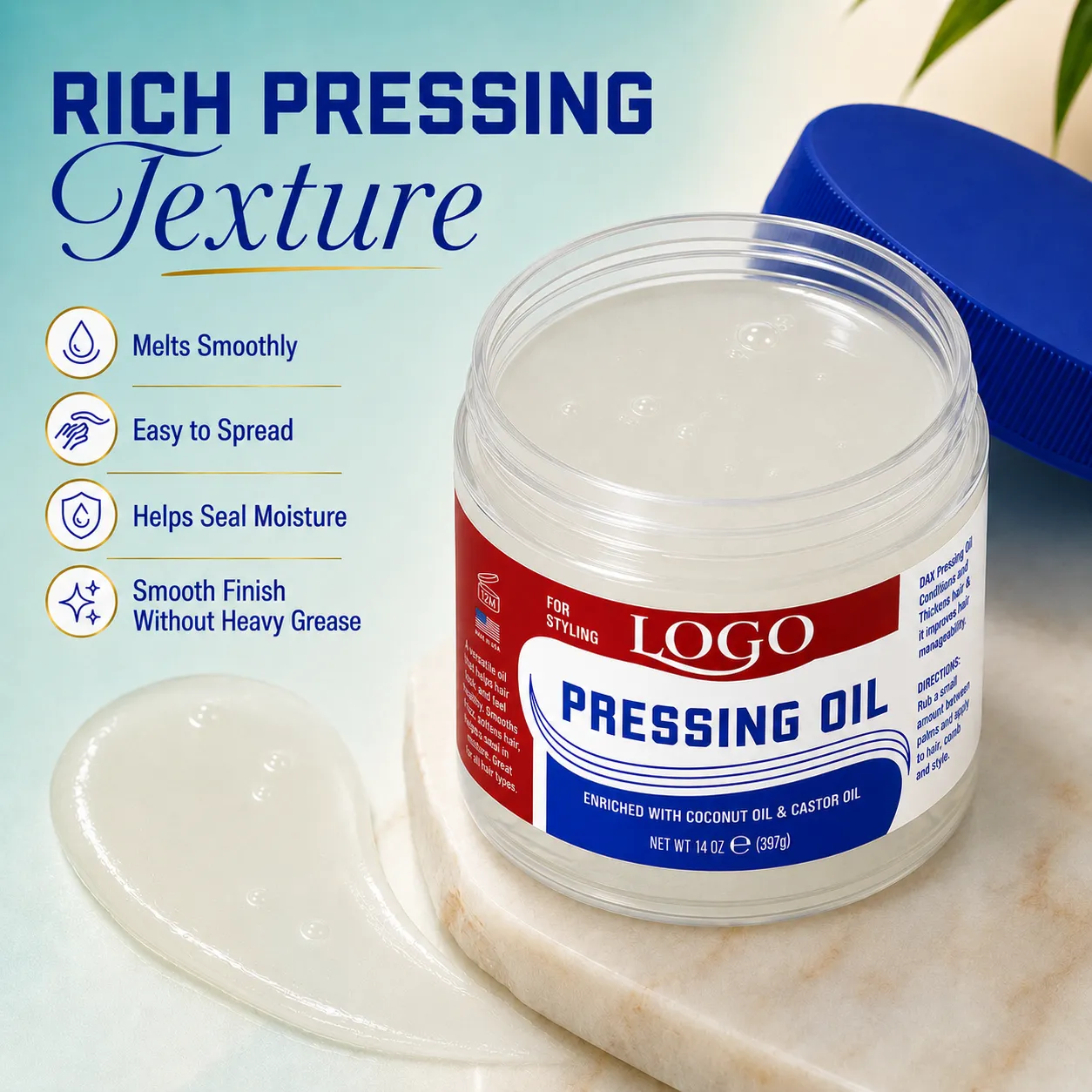 Coconut & Castor Oil Pressing Oil Hair Styling Cream for Smooth Sleek Shine – OEM/ODM Custom Formula
