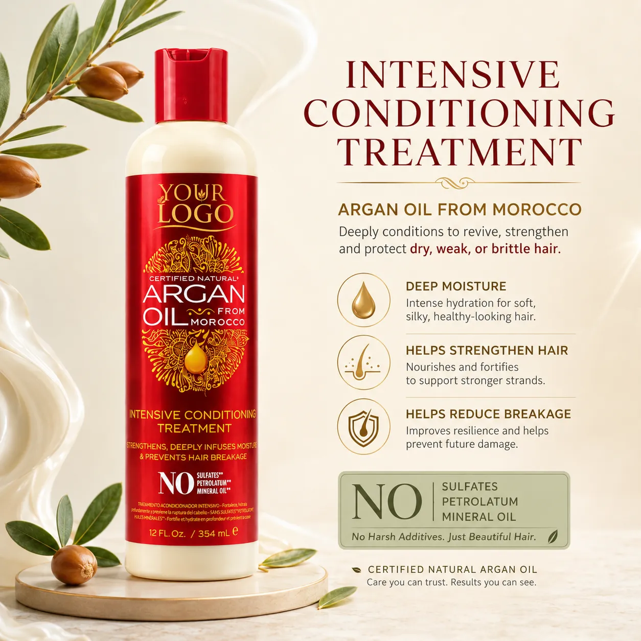 Private Label Argan Oil Deep Conditioning Treatment for Dry Curly Hair OEM ODM Manufacturer