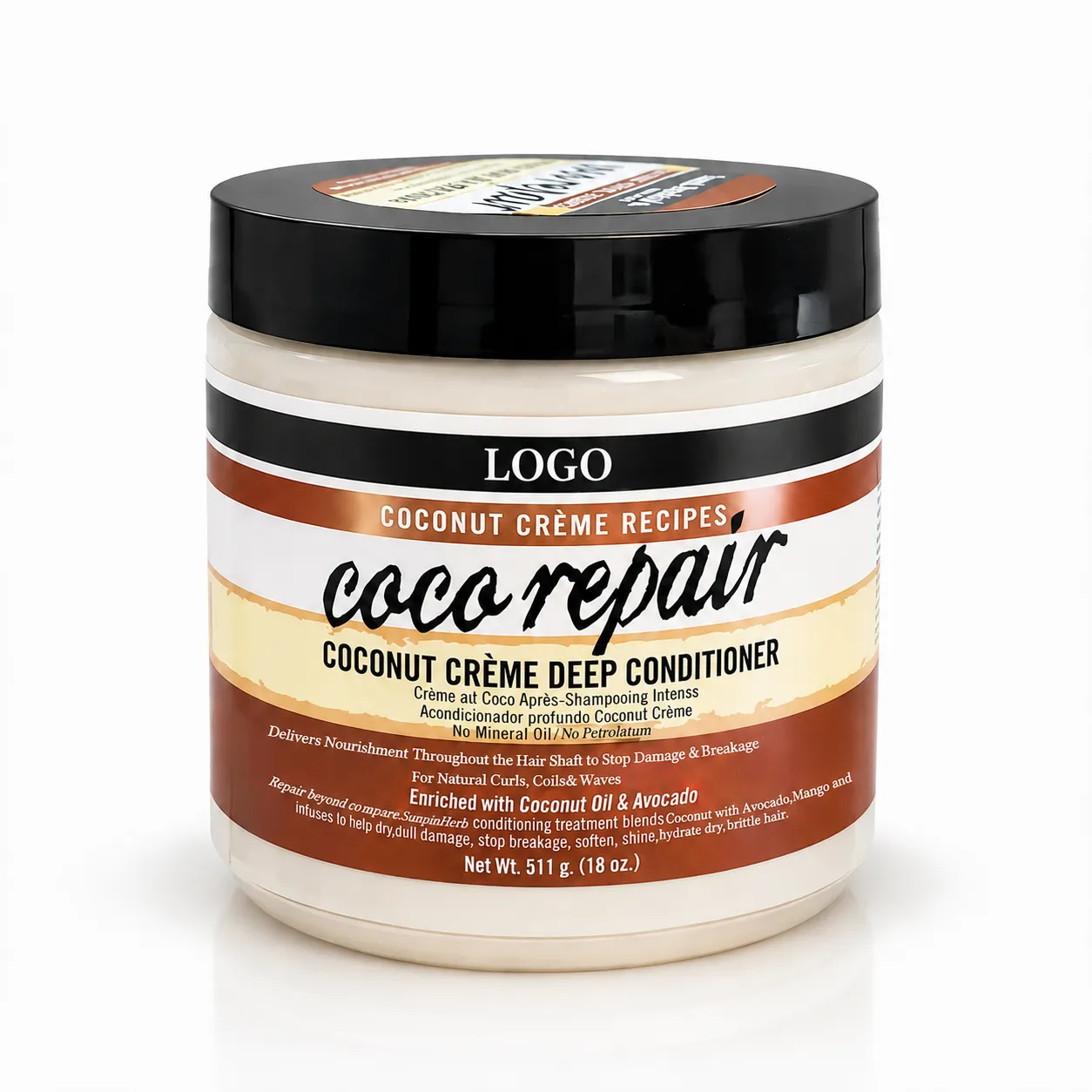 Private Label Coconut Crème Deep Conditioner 18oz for Curly Coily Hair OEM ODM Manufacturer