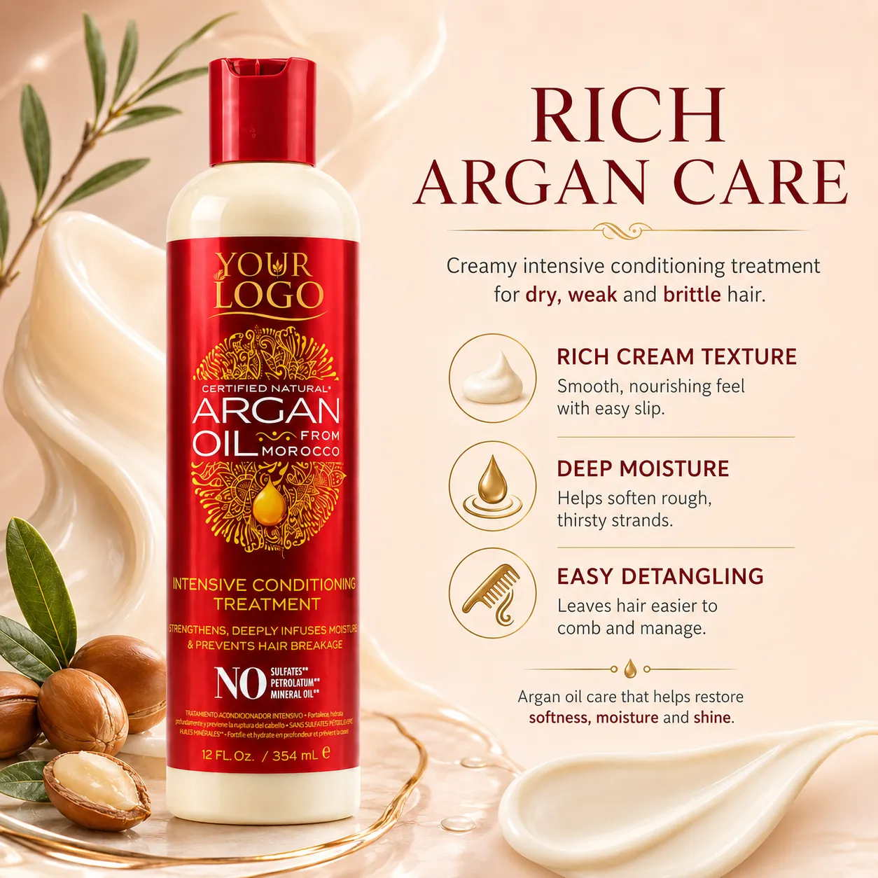 Private Label Argan Oil Deep Conditioning Treatment for Dry Curly Hair OEM ODM Manufacturer