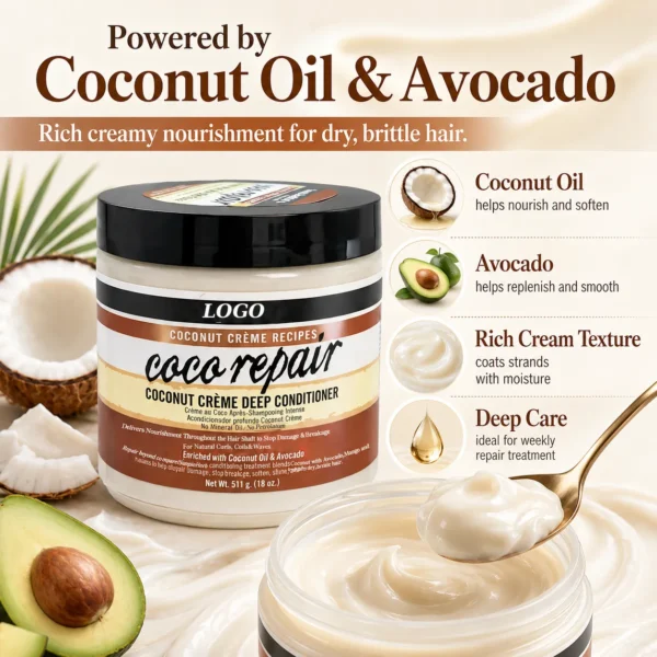 Private Label Coconut Crème Deep Conditioner 18oz for Curly Coily Hair OEM ODM Manufacturer