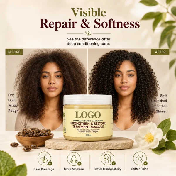 Private Label Jamaican Black Castor Oil Hair Mask 12oz for Damaged Curly Hair OEM ODM Manufacturer
