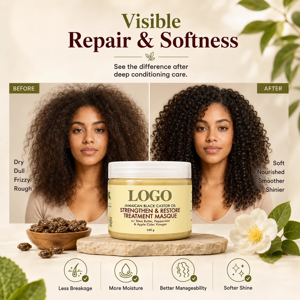 Private Label Jamaican Black Castor Oil Hair Mask 12oz for Damaged Curly Hair OEM ODM Manufacturer