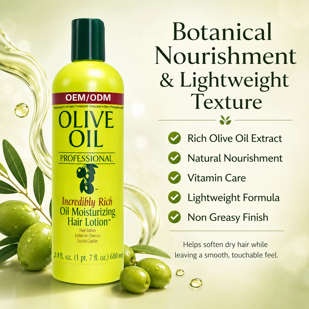 Private Label Olive Oil Moisturizing Hair Lotion 23oz OEM ODM