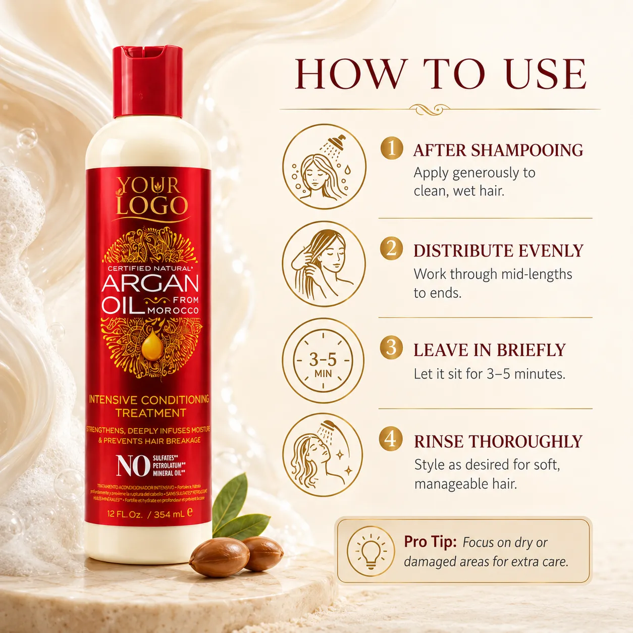 Private Label Argan Oil Deep Conditioning Treatment for Dry Curly Hair OEM ODM Manufacturer