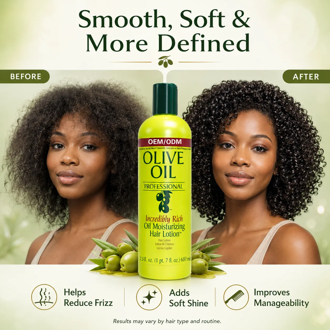 Private Label Olive Oil Moisturizing Hair Lotion 23oz OEM ODM