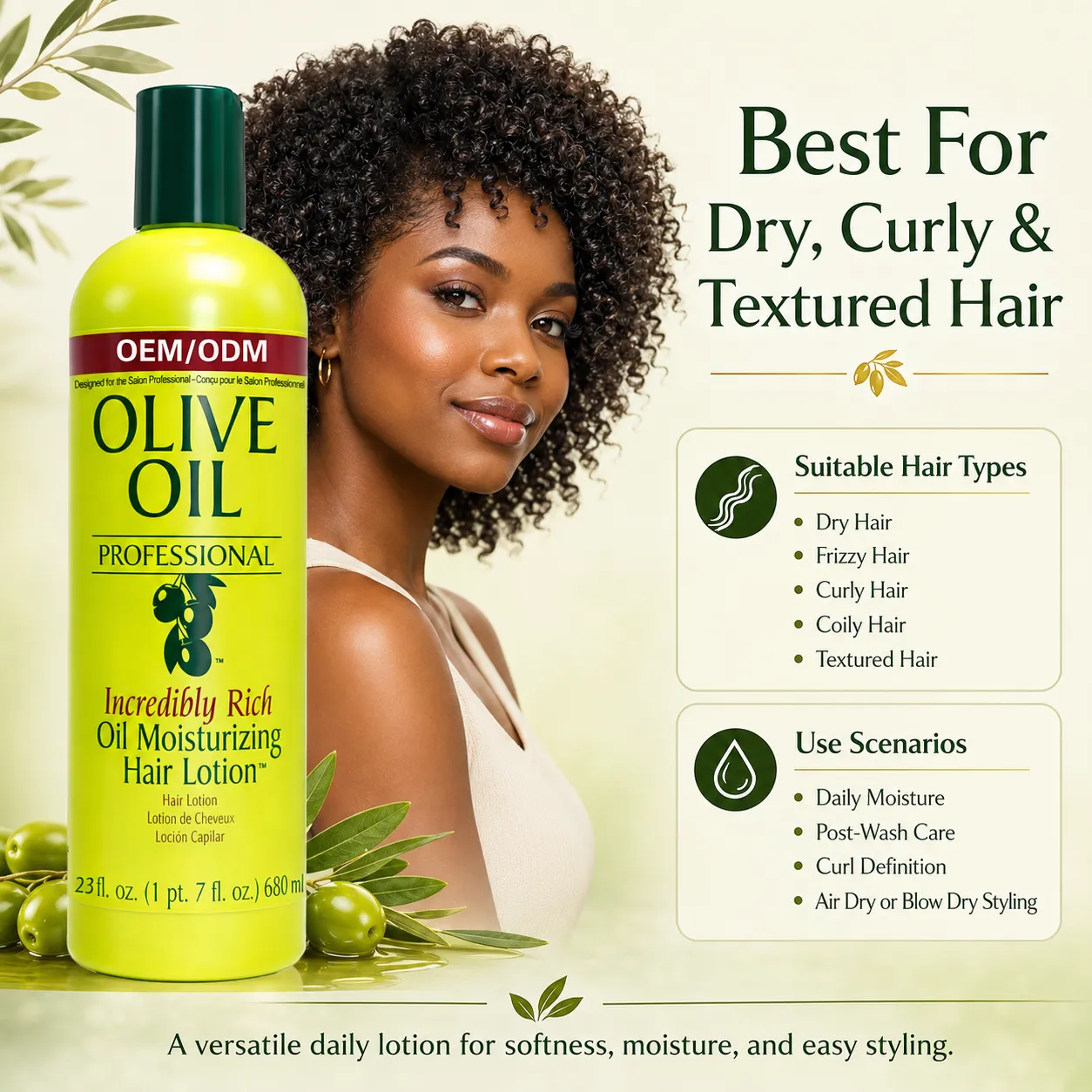 Private Label Olive Oil Moisturizing Hair Lotion 23oz OEM ODM