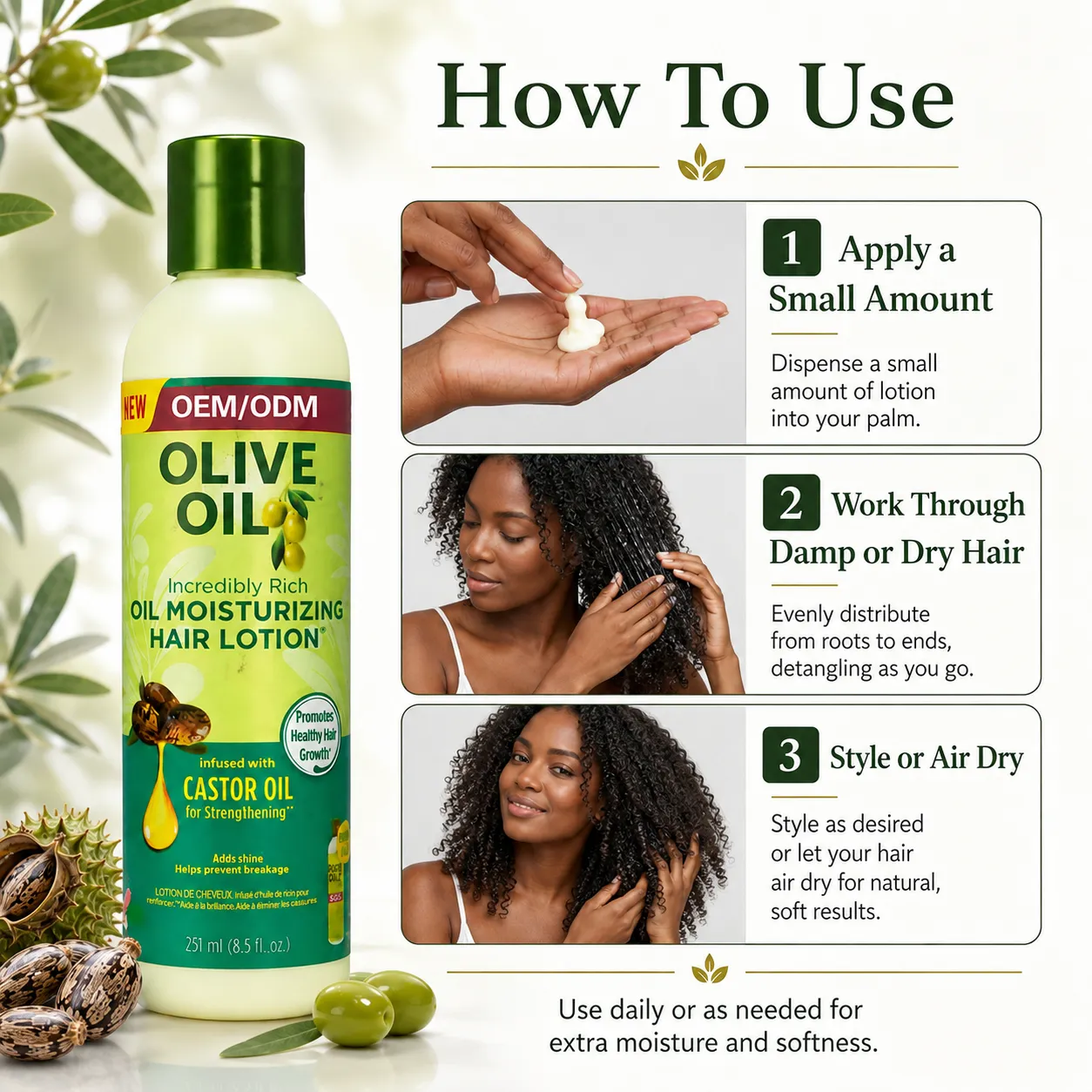 Private Label Olive Oil Hair Lotion Manufacturer