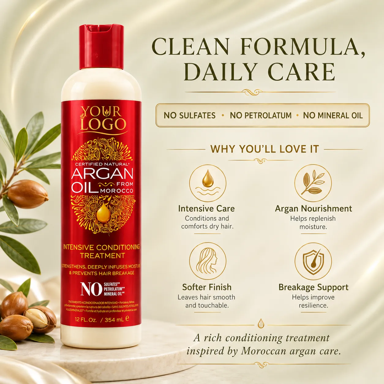 Private Label Argan Oil Deep Conditioning Treatment for Dry Curly Hair OEM ODM Manufacturer