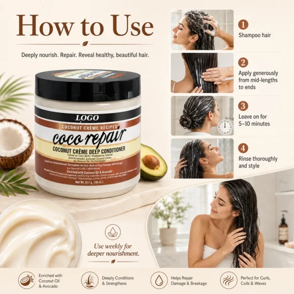 Private Label Coconut Crème Deep Conditioner 18oz for Curly Coily Hair OEM ODM Manufacturer