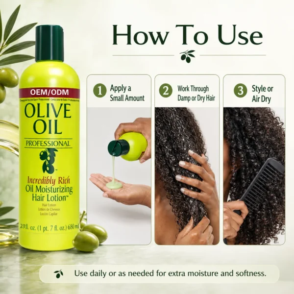 Private Label Olive Oil Moisturizing Hair Lotion 23oz OEM ODM
